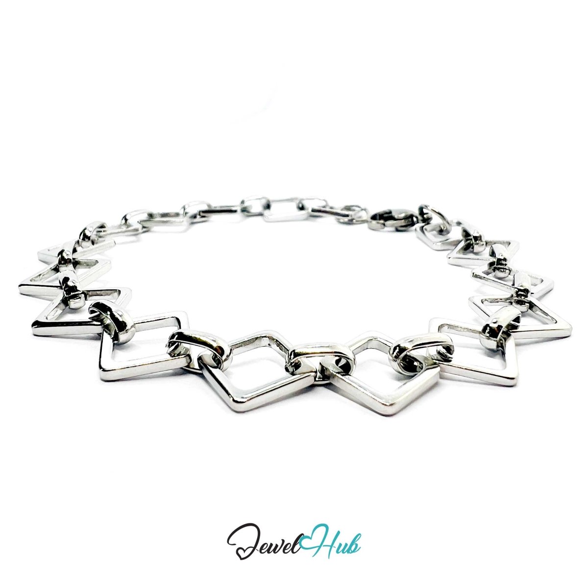 Stainless Steel MiniCharm™ Geometric Square Link Silver Bracelet - JewelHub.co.uk