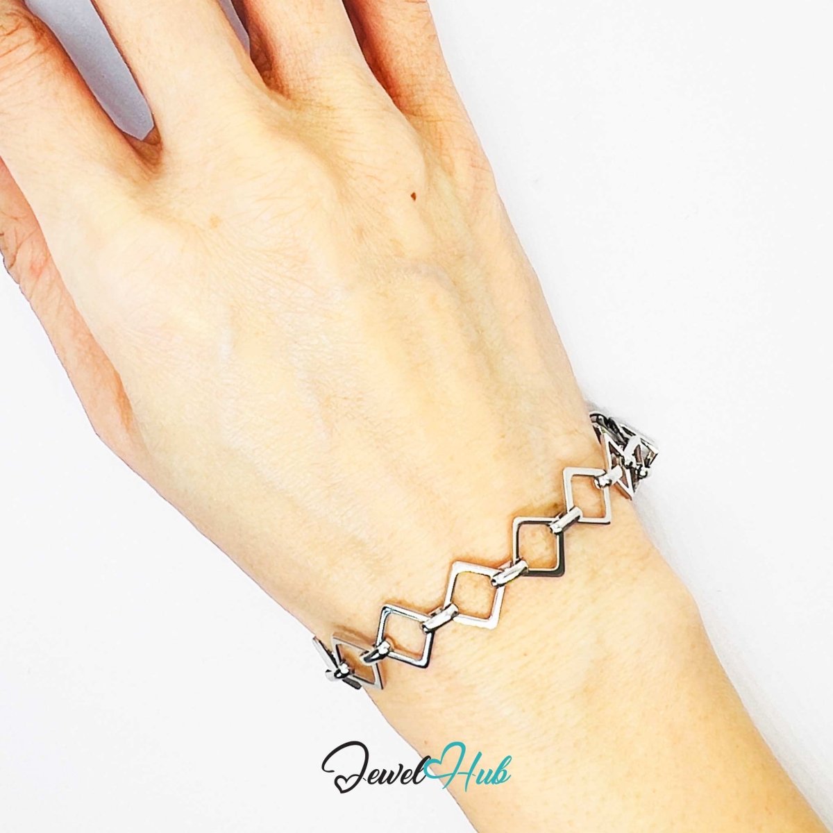 Stainless Steel MiniCharm™ Geometric Square Link Silver Bracelet - JewelHub.co.uk