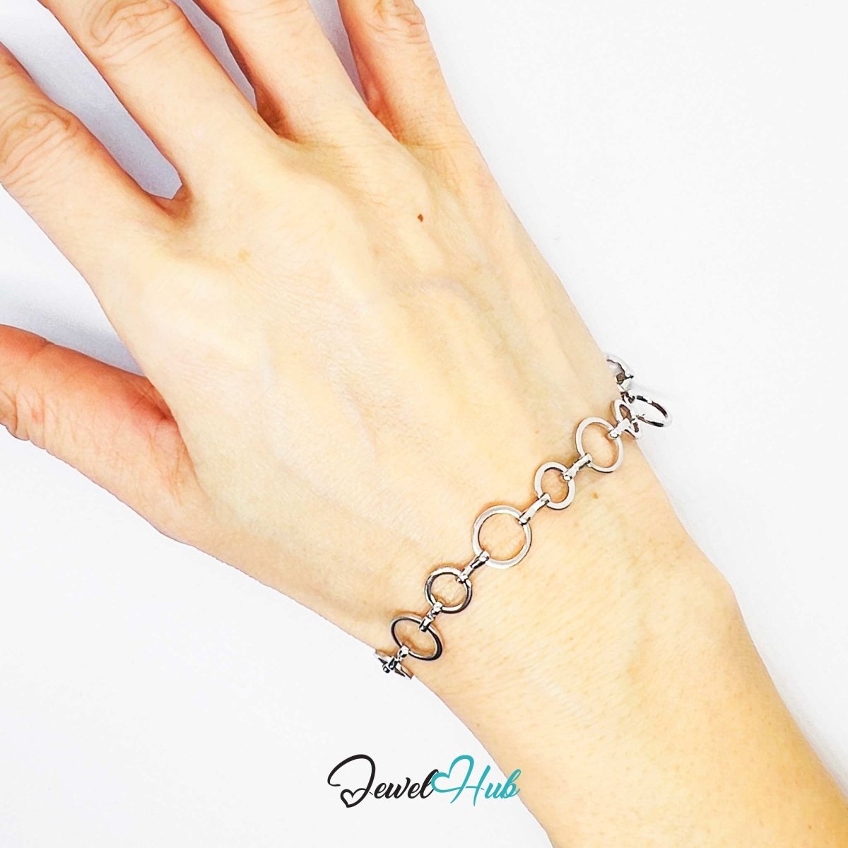 Stainless Steel MiniCharm™ Halo Orbit Circle Bracelet – Silver - JewelHub.co.uk