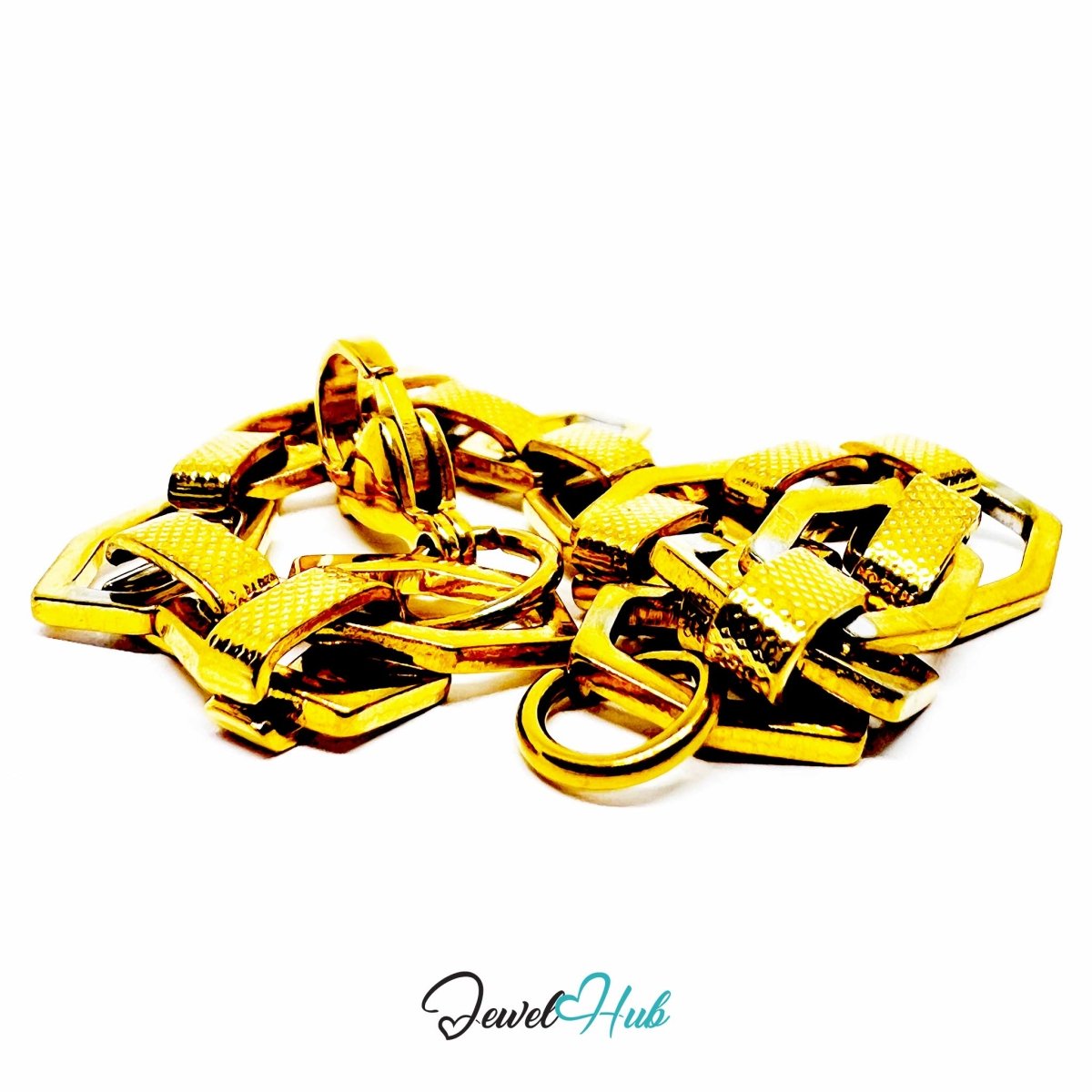 Stainless Steel MiniCharm™ Hexa Texture Link Gold Bracelet - JewelHub.co.uk