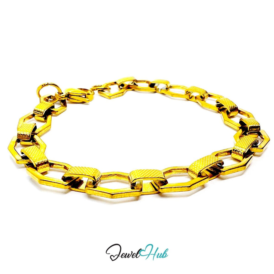 Stainless Steel MiniCharm™ Hexa Texture Link Gold Bracelet - JewelHub.co.uk