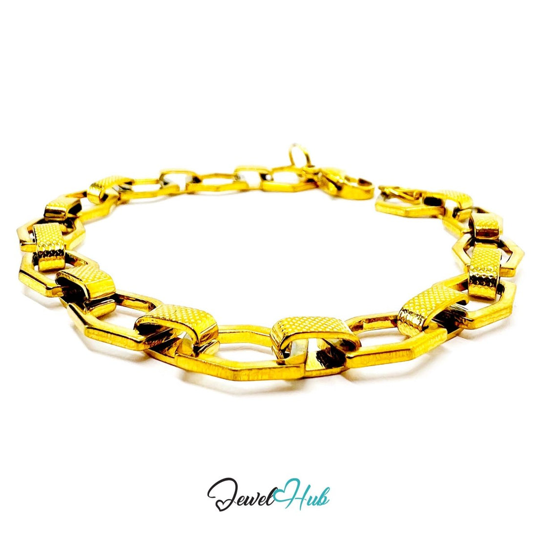 Stainless Steel MiniCharm™ Hexa Texture Link Gold Bracelet - JewelHub.co.uk