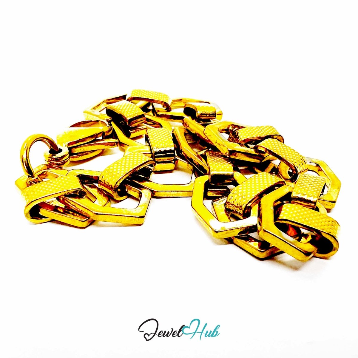 Stainless Steel MiniCharm™ Hexa Texture Link Gold Bracelet - JewelHub.co.uk