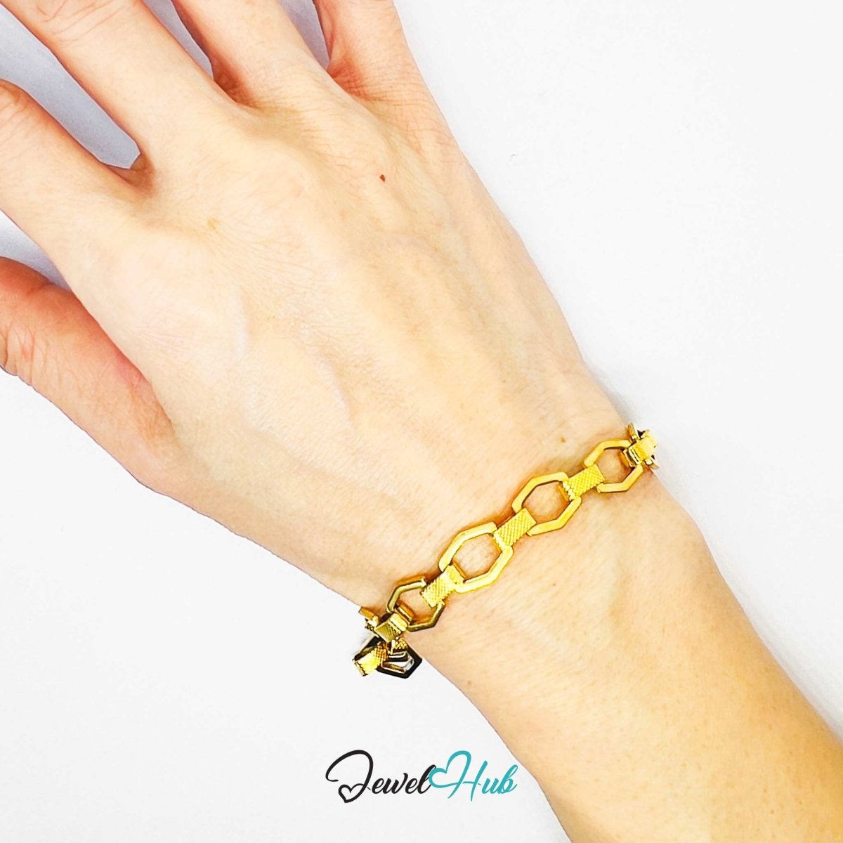 Stainless Steel MiniCharm™ Hexa Texture Link Gold Bracelet - JewelHub.co.uk