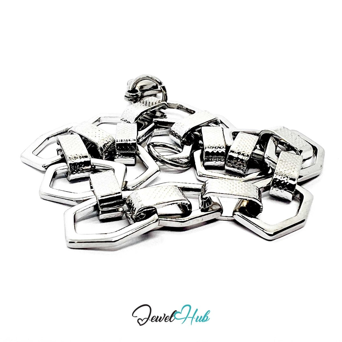 Stainless Steel MiniCharm™ Hexa Texture Link Silver Bracelet - JewelHub.co.uk