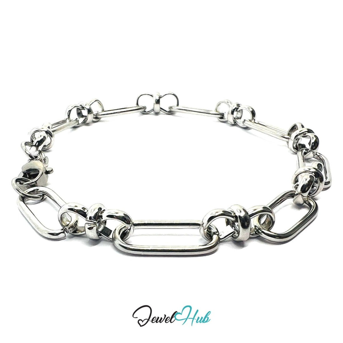 Stainless Steel MiniCharm™ Knot Paperclip Bracelet – Silver Plated - JewelHub.co.uk