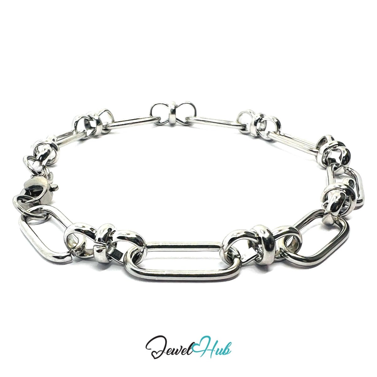 Stainless Steel MiniCharm™ Knot Paperclip Bracelet – Silver Plated - JewelHub.co.uk
