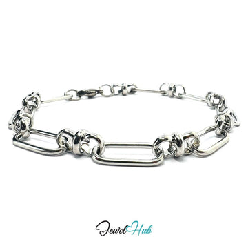Stainless Steel MiniCharm™ Knot Paperclip Bracelet – Silver Plated - JewelHub.co.uk