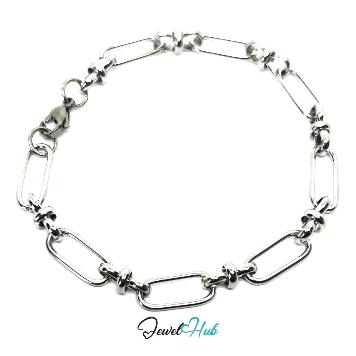 Stainless Steel MiniCharm™ Knot Paperclip Bracelet – Silver Plated - JewelHub.co.uk