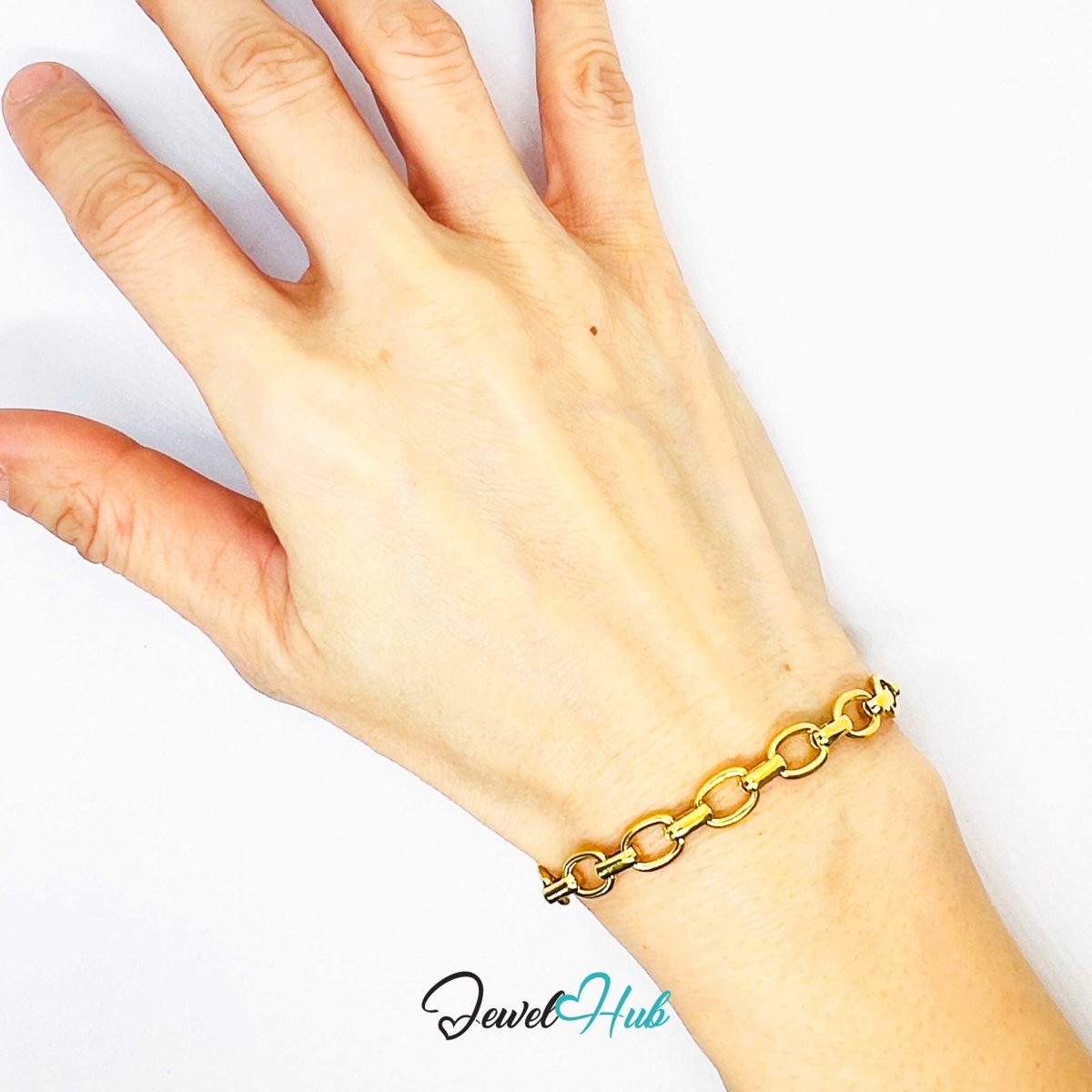 Stainless Steel MiniCharm™ Modern Oval Link Chain Gold Bracelet - JewelHub.co.uk