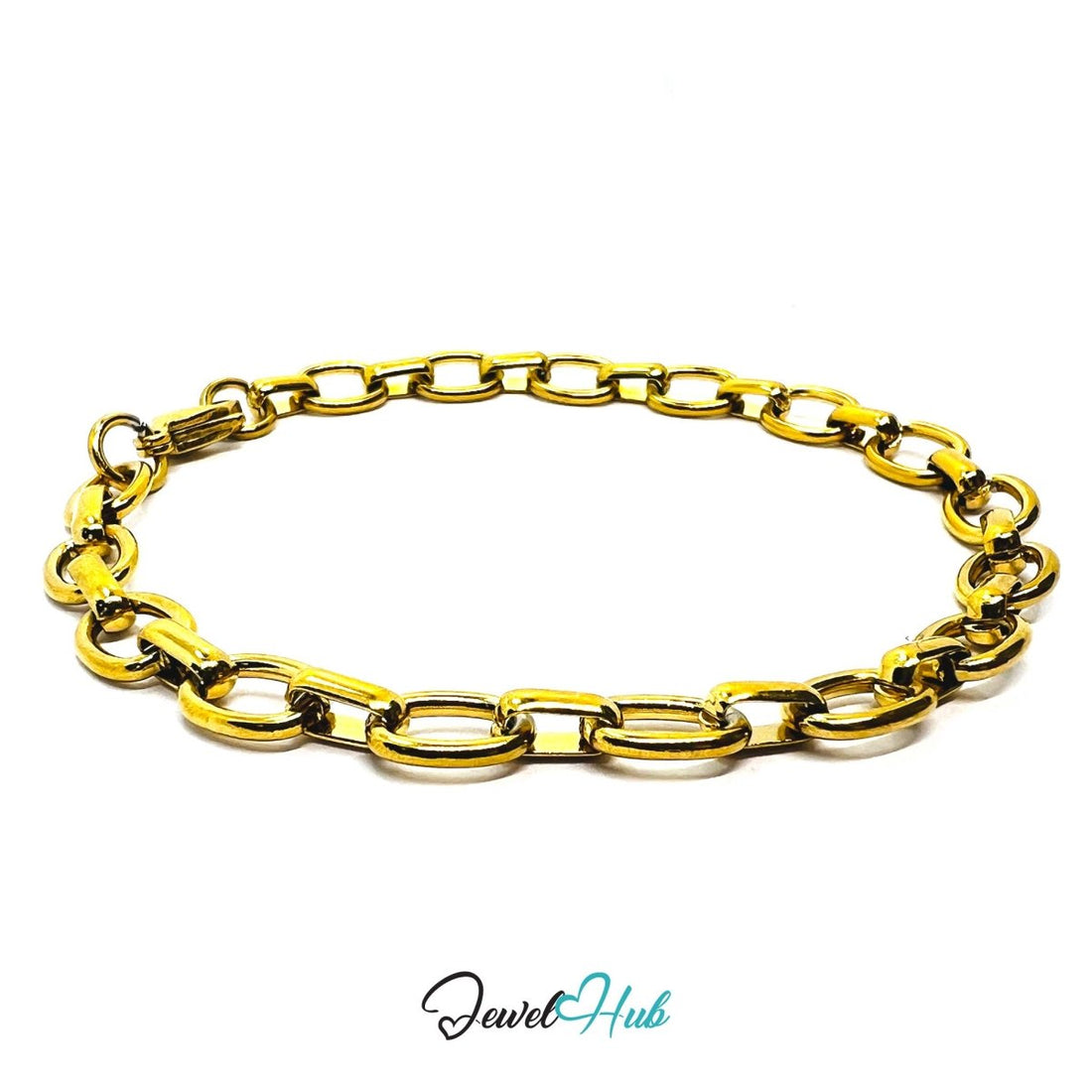 Stainless Steel MiniCharm™ Modern Oval Link Chain Gold Bracelet - JewelHub.co.uk