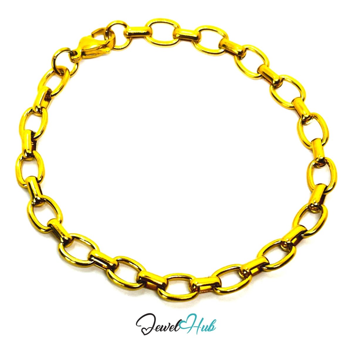 Stainless Steel MiniCharm™ Modern Oval Link Chain Gold Bracelet - JewelHub.co.uk