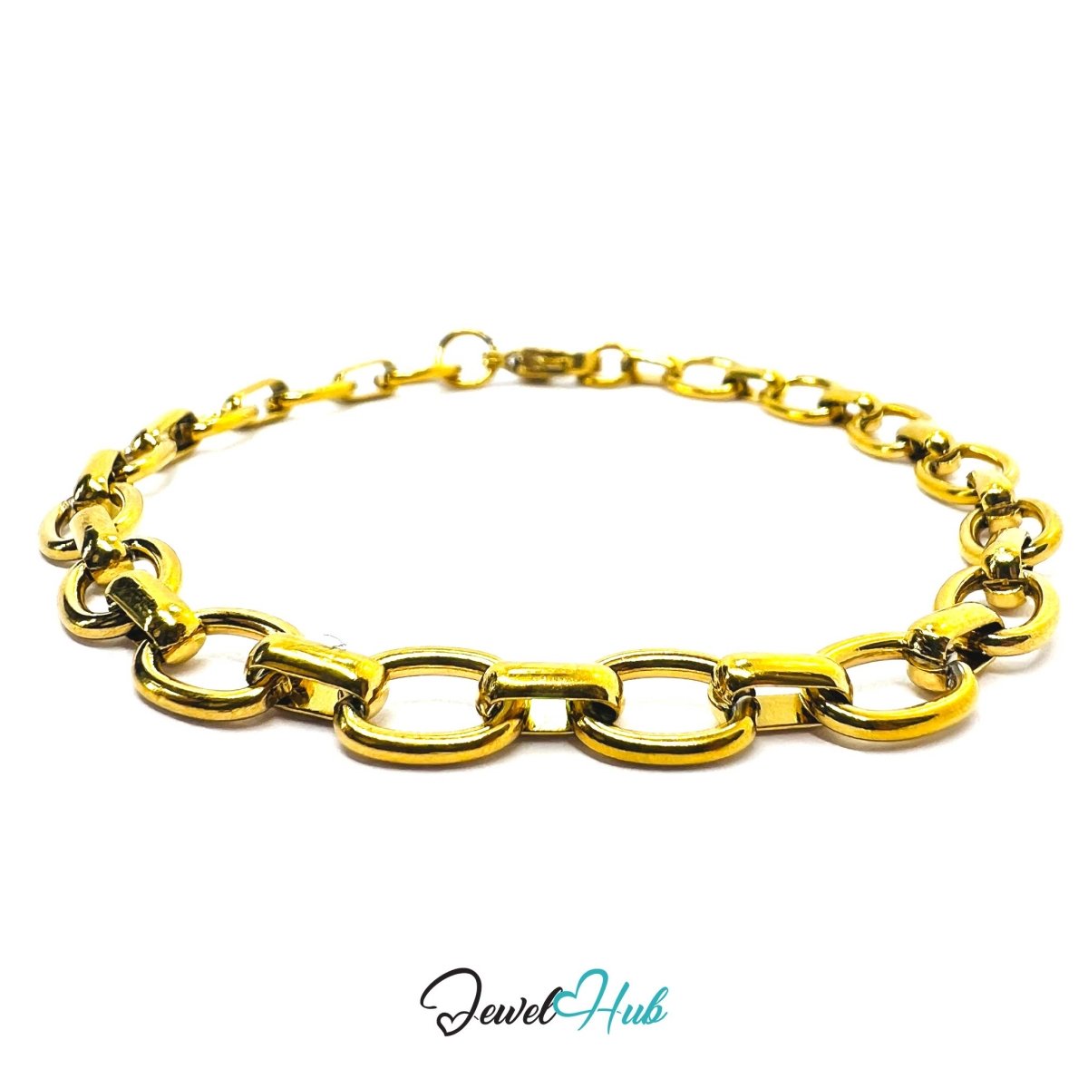Stainless Steel MiniCharm™ Modern Oval Link Chain Gold Bracelet - JewelHub.co.uk