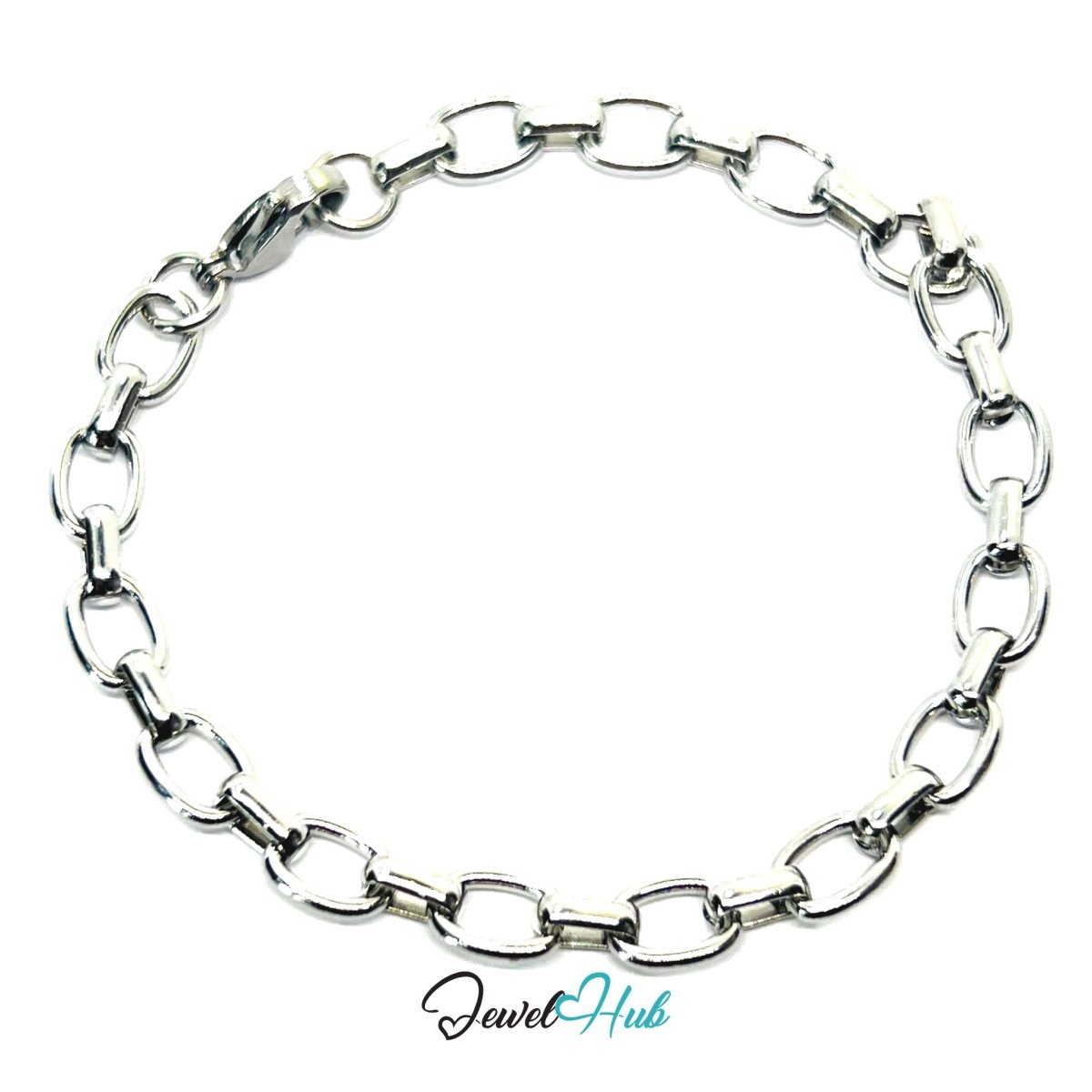 Stainless Steel MiniCharm™ Modern Oval Link Chain Silver Bracelet - JewelHub.co.uk
