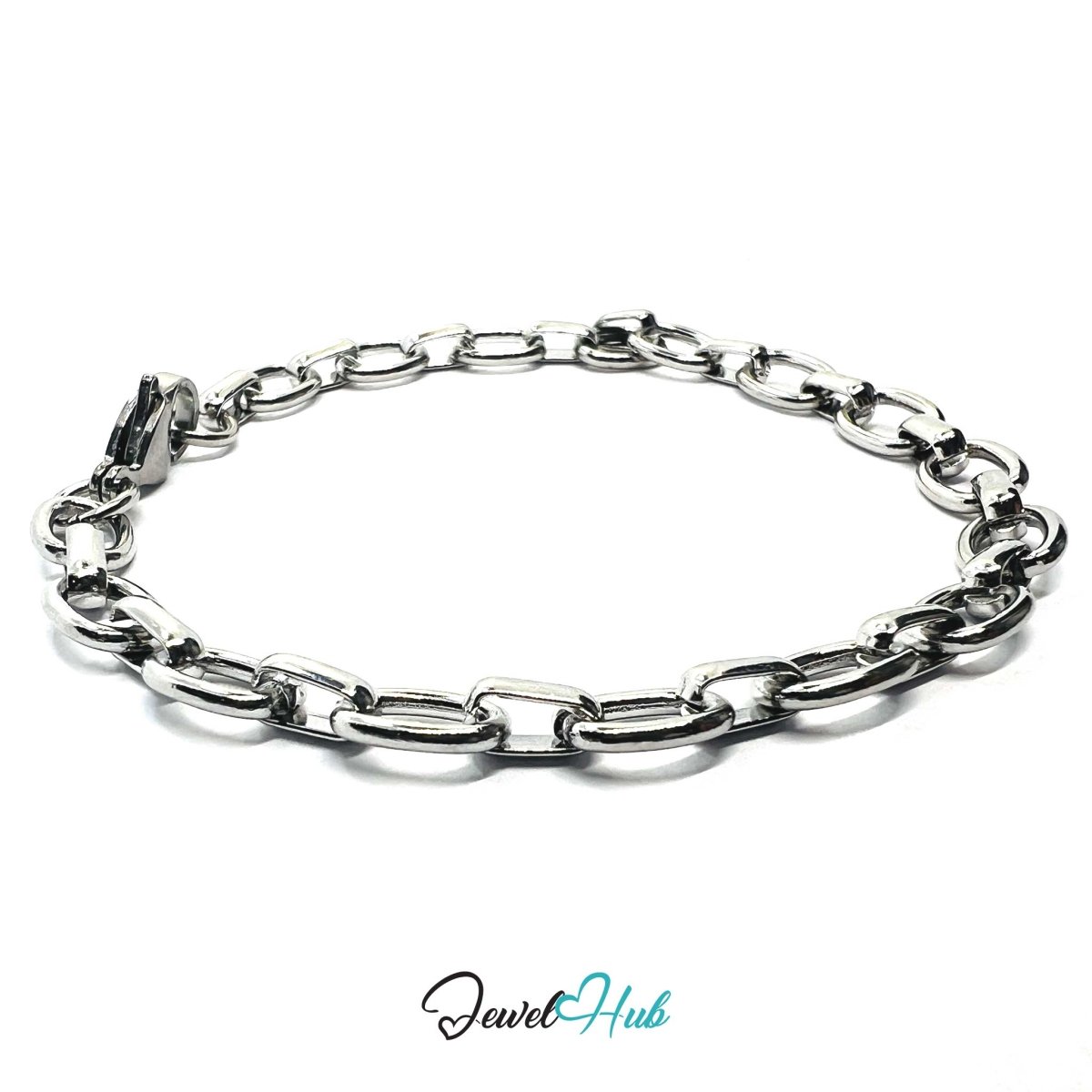 Stainless Steel MiniCharm™ Modern Oval Link Chain Silver Bracelet - JewelHub.co.uk