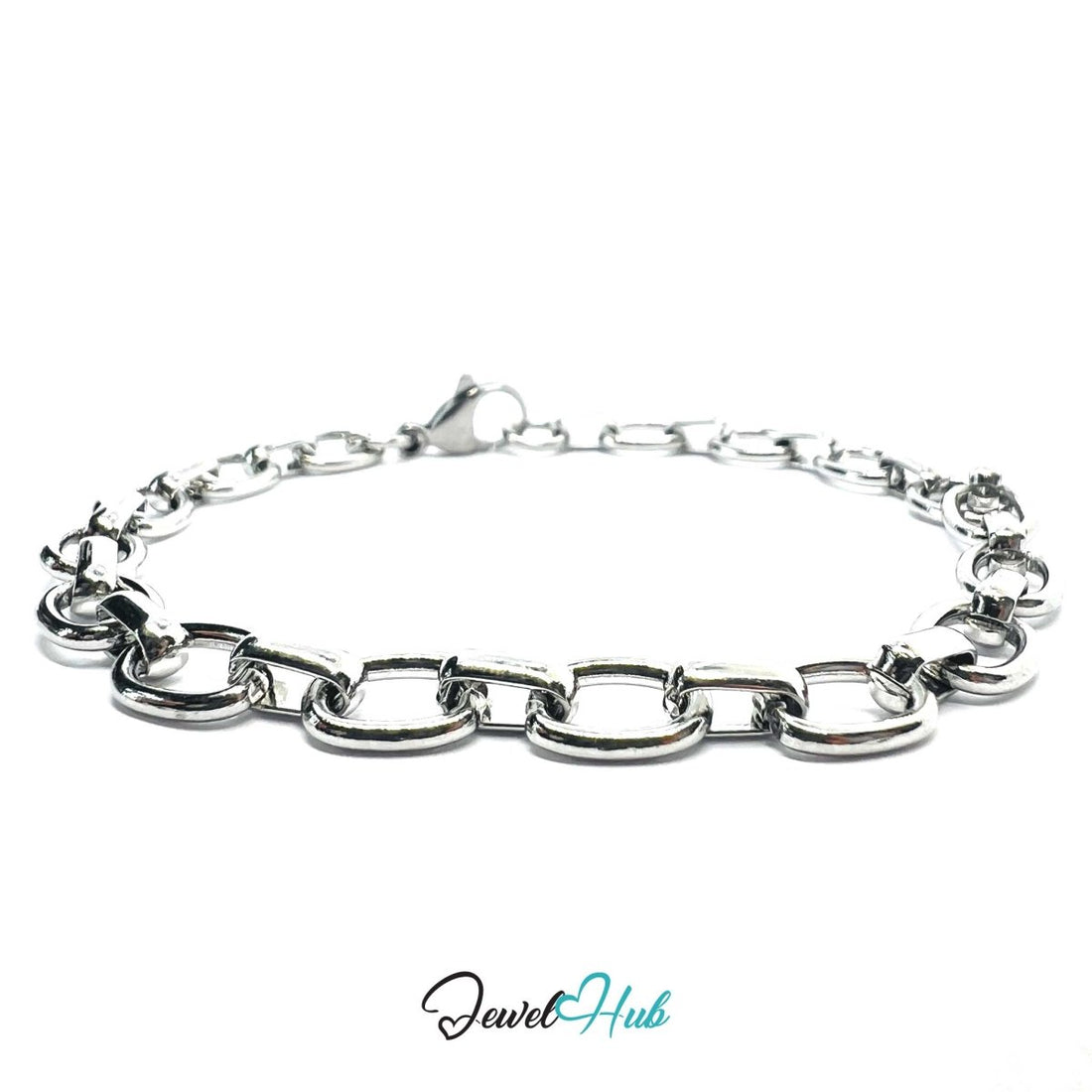 Stainless Steel MiniCharm™ Modern Oval Link Chain Silver Bracelet - JewelHub.co.uk