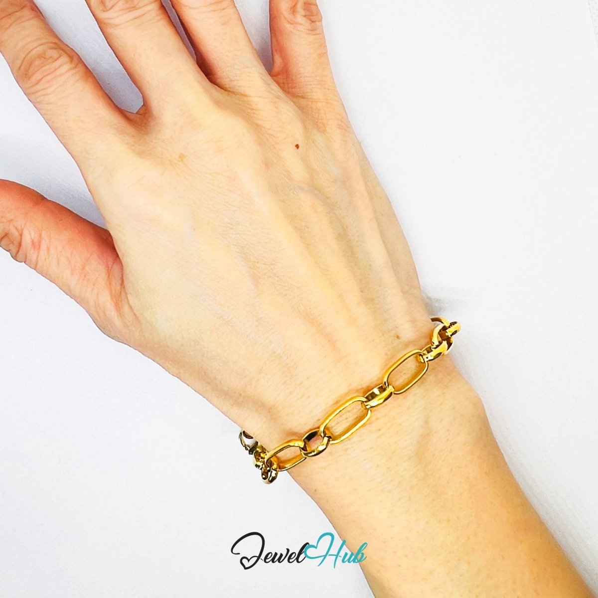 Stainless Steel MiniCharm™ Oval Loop Paperclip Gold Bracelet - JewelHub.co.uk