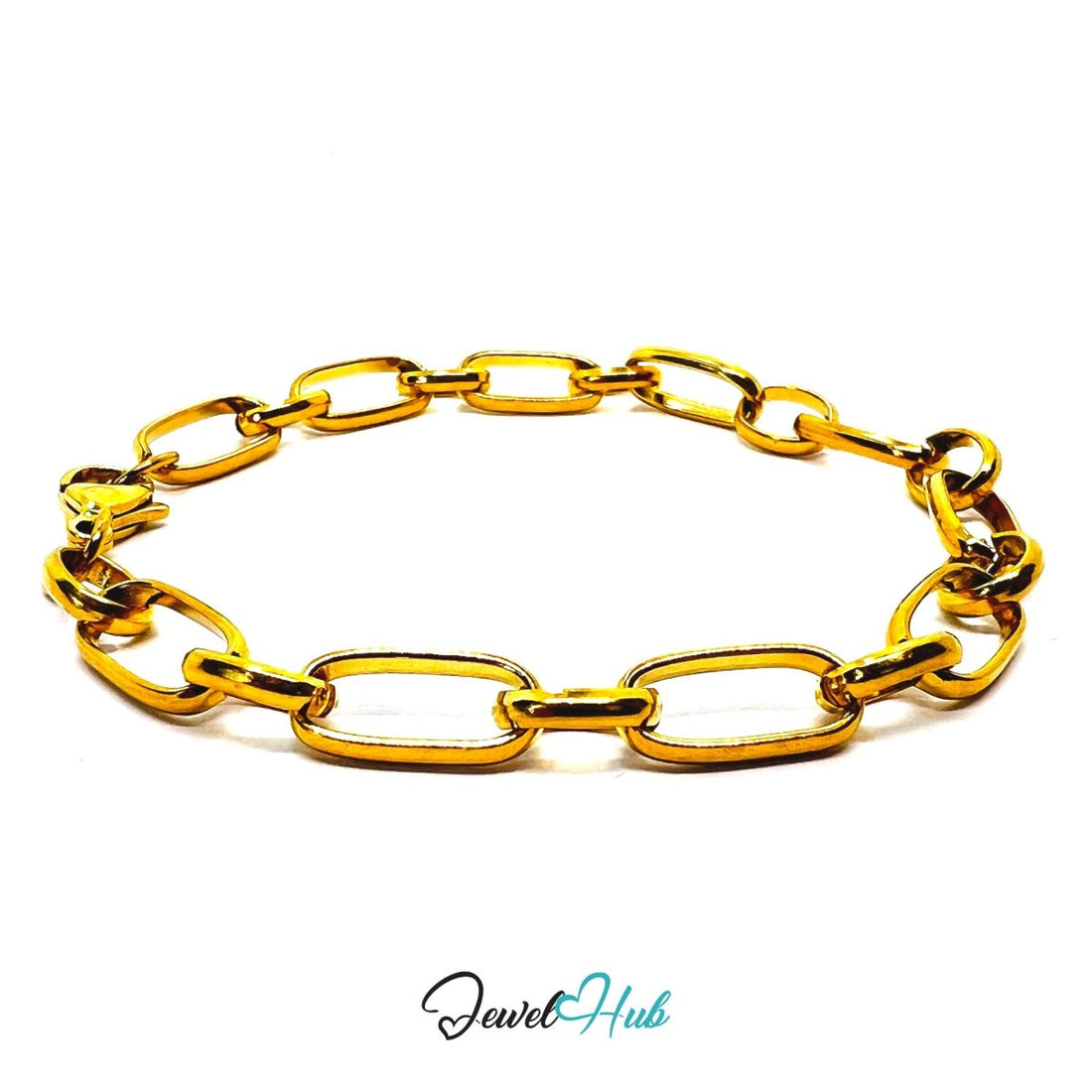 Stainless Steel MiniCharm™ Oval Loop Paperclip Gold Bracelet - JewelHub.co.uk