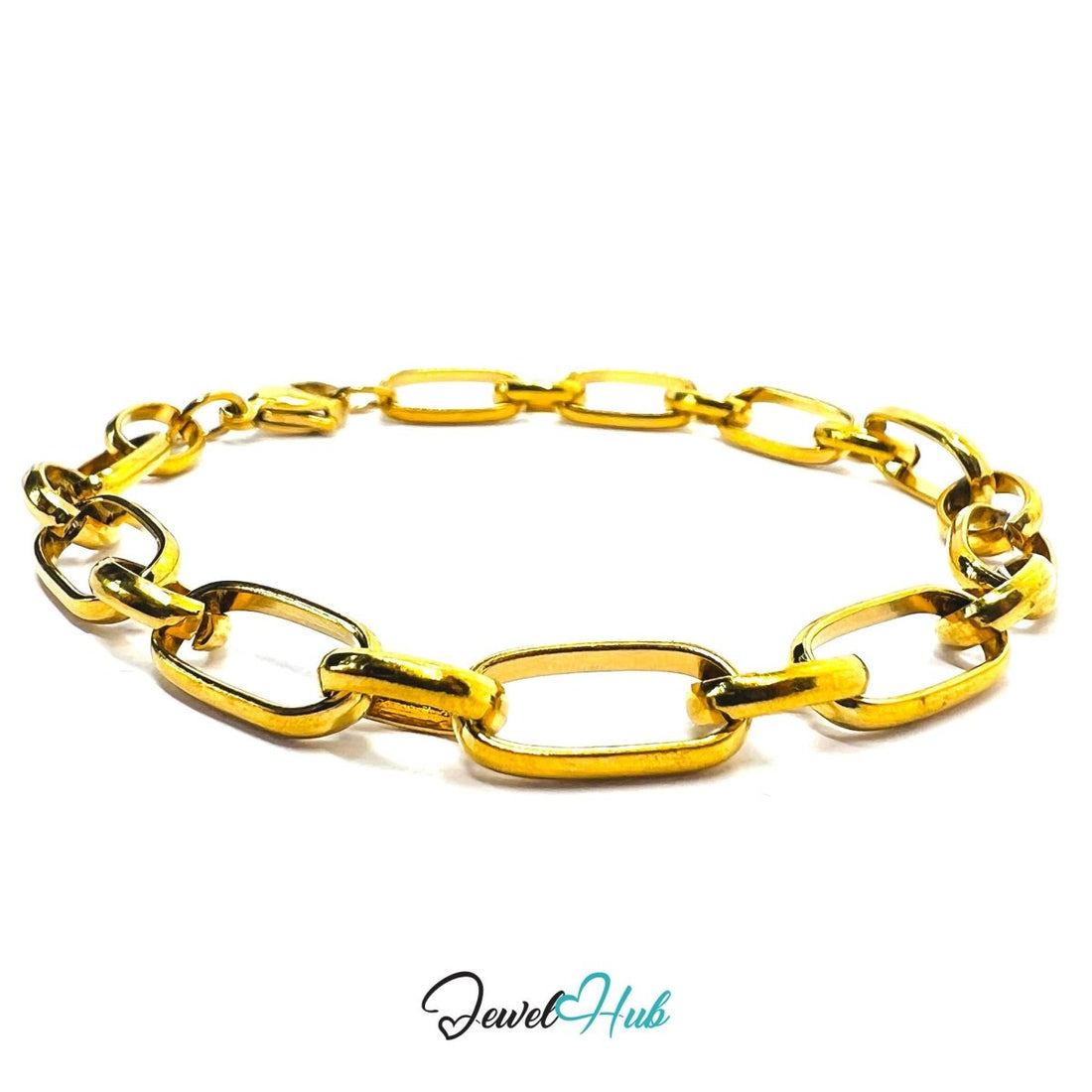Stainless Steel MiniCharm™ Oval Loop Paperclip Gold Bracelet - JewelHub.co.uk