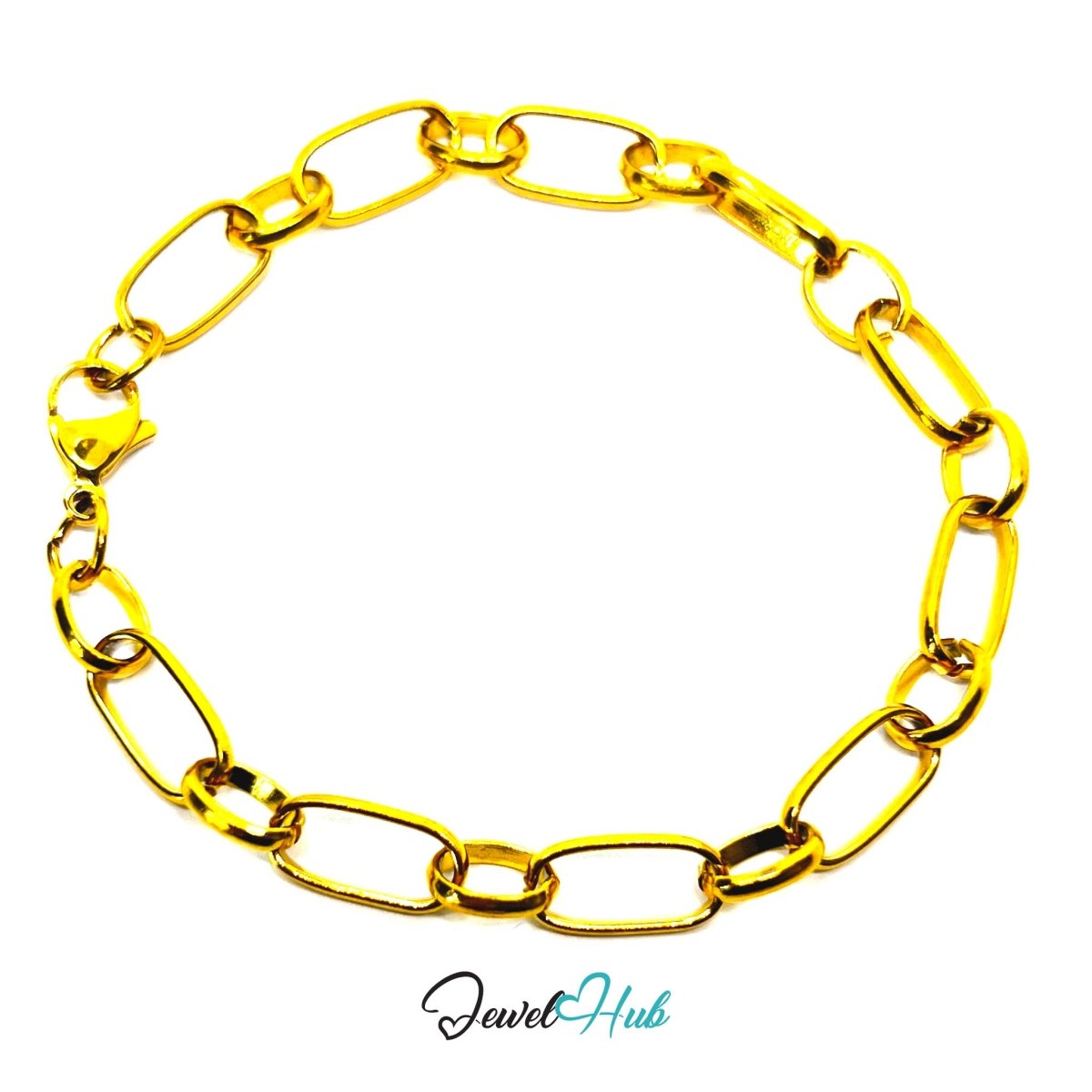 Stainless Steel MiniCharm™ Oval Loop Paperclip Gold Bracelet - JewelHub.co.uk