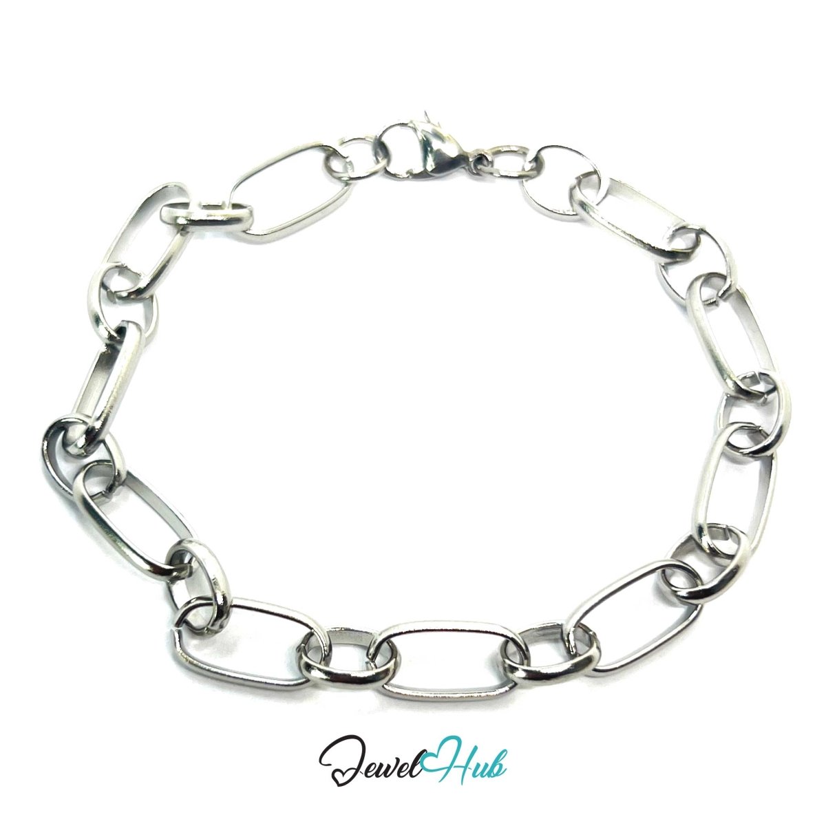 Stainless Steel MiniCharm™ Oval Loop Paperclip Silver Bracelet - JewelHub.co.uk
