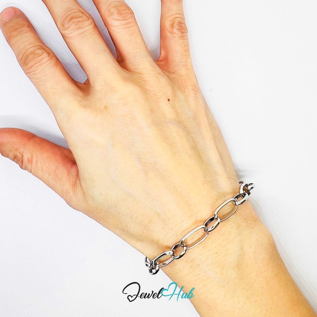 Stainless Steel MiniCharm™ Oval Loop Paperclip Silver Bracelet - JewelHub.co.uk