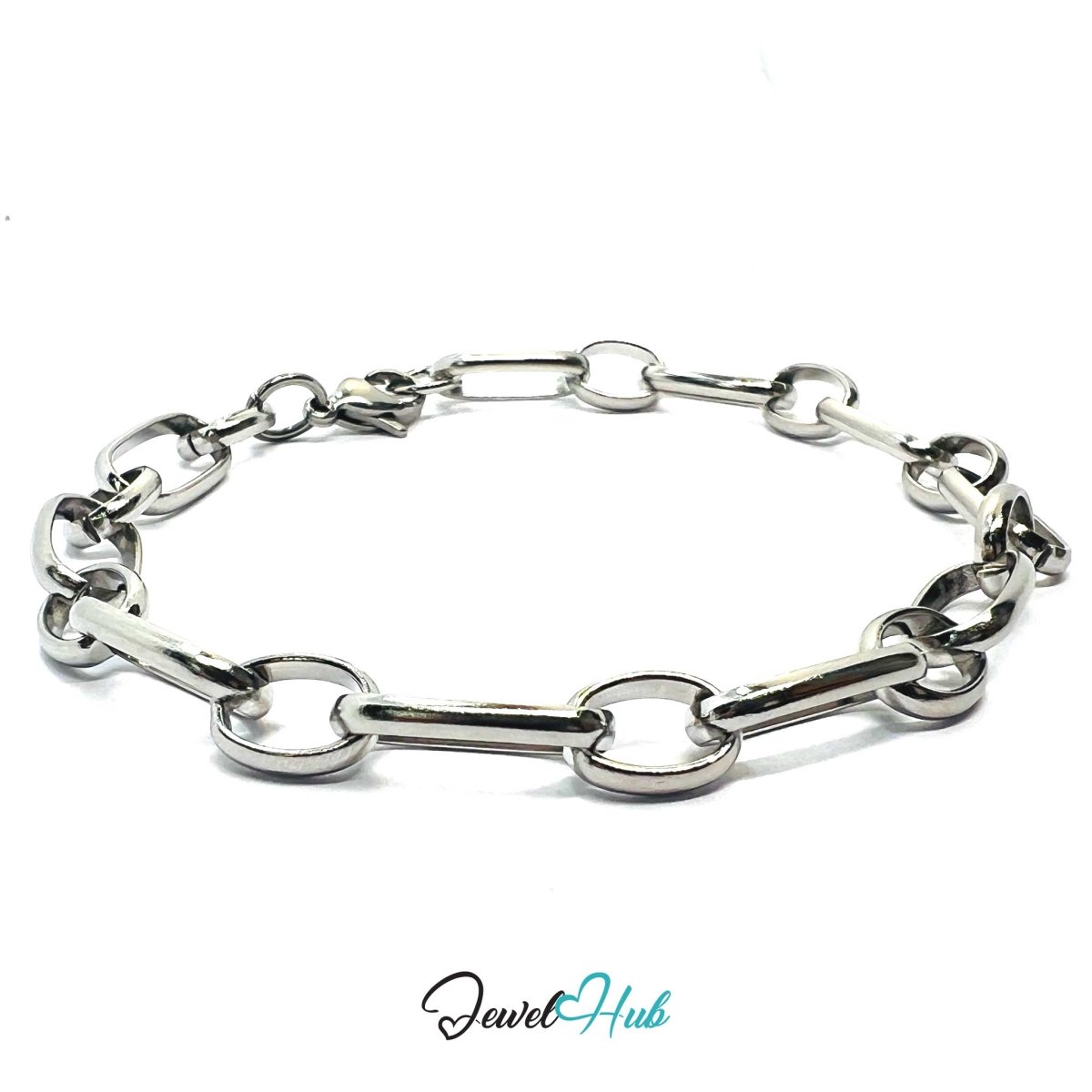 Stainless Steel MiniCharm™ Oval Loop Paperclip Silver Bracelet - JewelHub.co.uk
