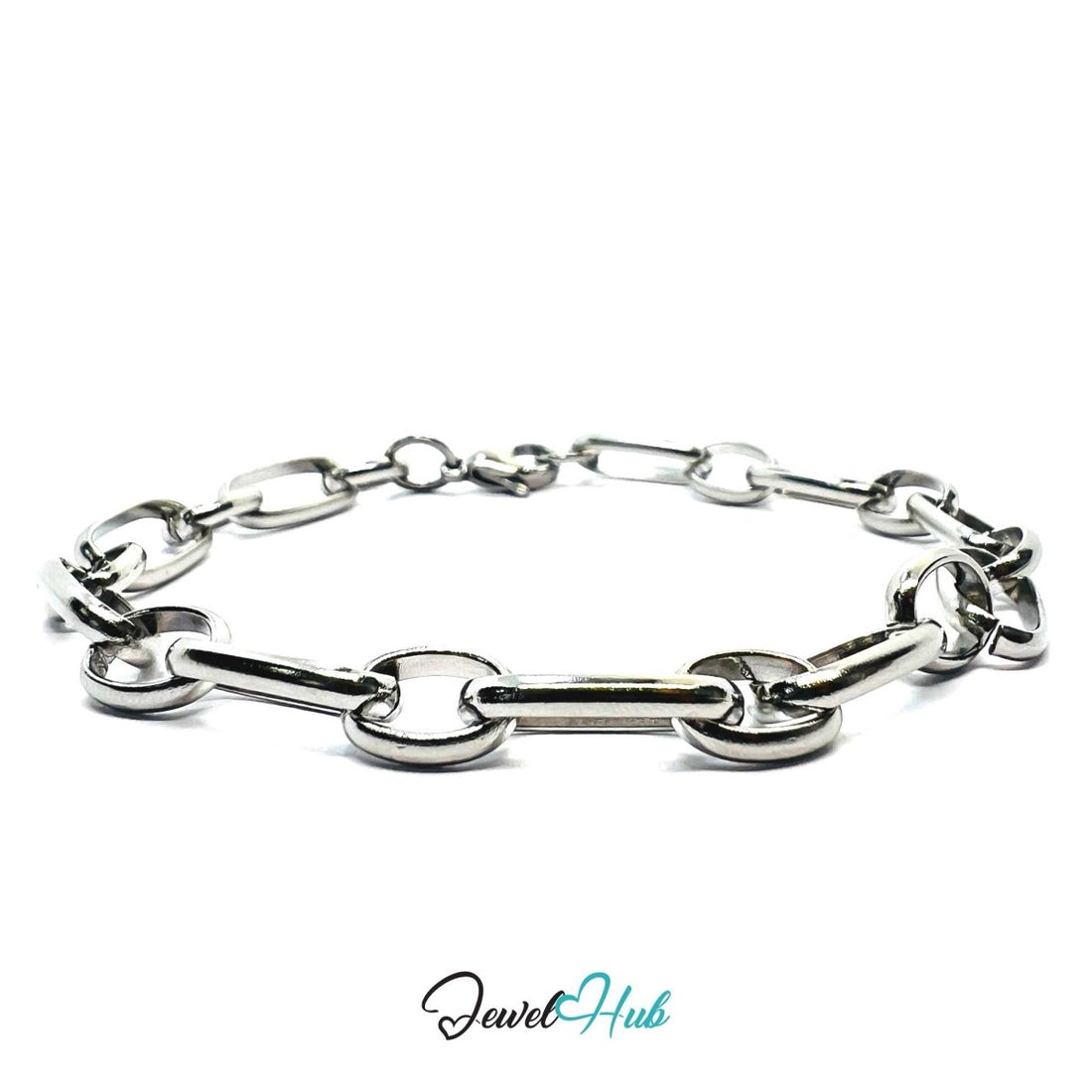 Stainless Steel MiniCharm™ Oval Loop Paperclip Silver Bracelet - JewelHub.co.uk