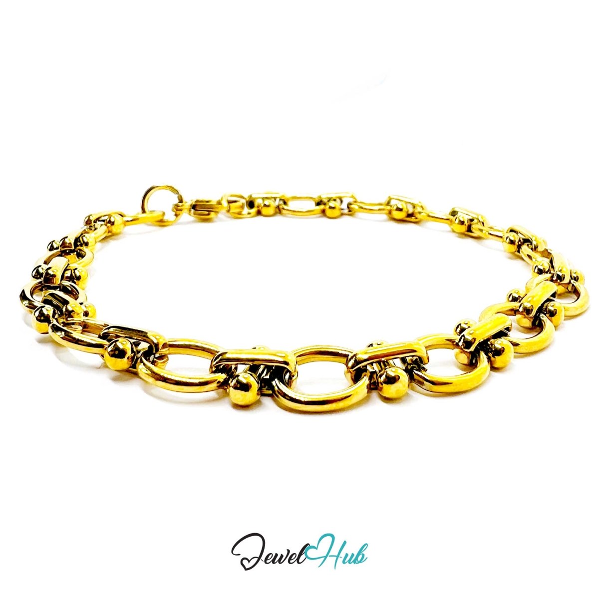 Stainless Steel MiniCharm™ Oval Orbit Link Gold Bracelet - JewelHub.co.uk