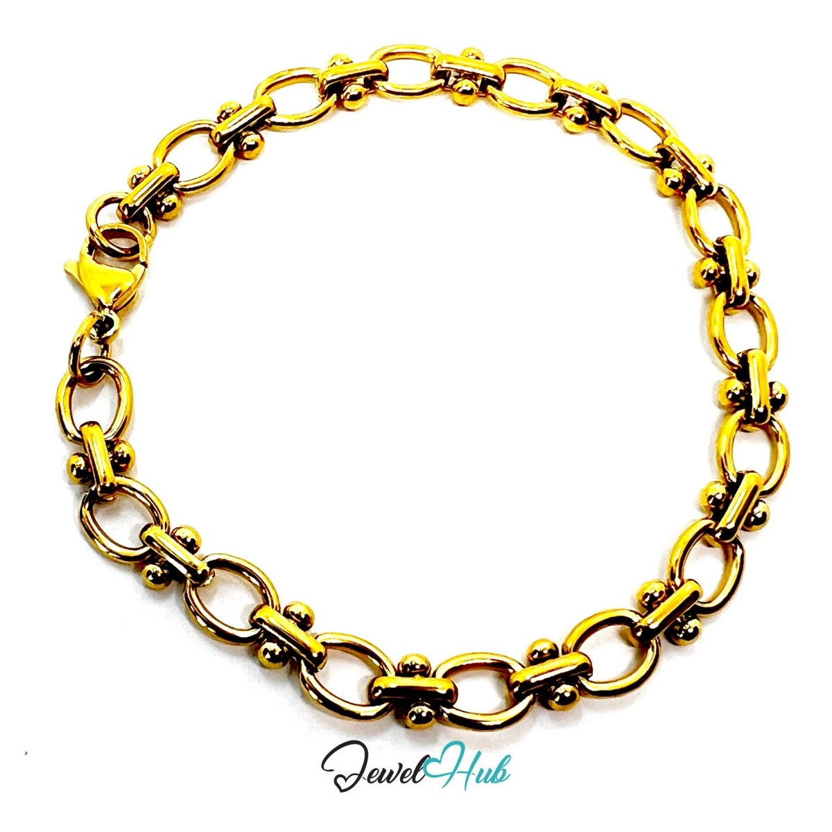 Stainless Steel MiniCharm™ Oval Orbit Link Gold Bracelet - JewelHub.co.uk