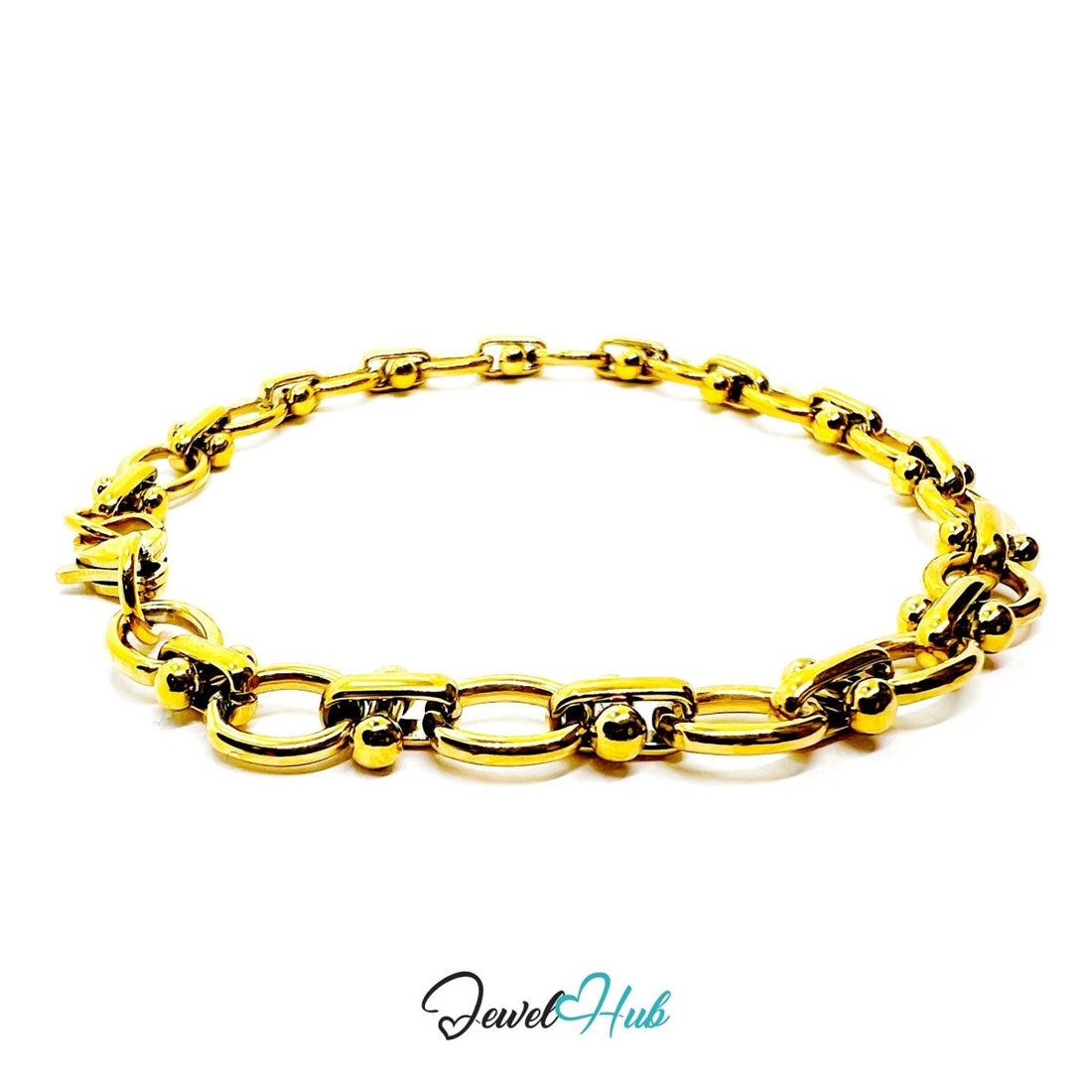 Stainless Steel MiniCharm™ Oval Orbit Link Gold Bracelet - JewelHub.co.uk