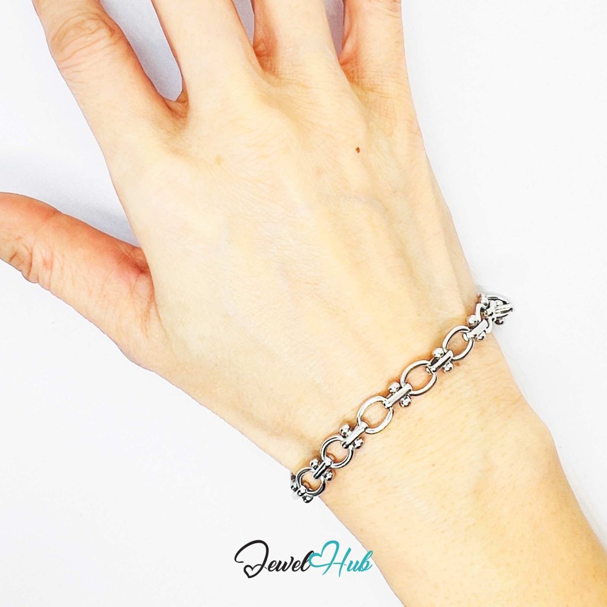 Stainless Steel MiniCharm™ Oval Orbit Link Silver Bracelet - JewelHub.co.uk