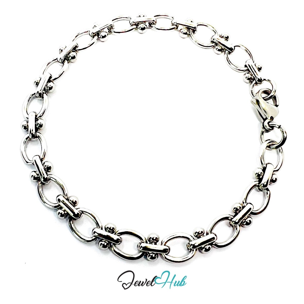 Stainless Steel MiniCharm™ Oval Orbit Link Silver Bracelet - JewelHub.co.uk