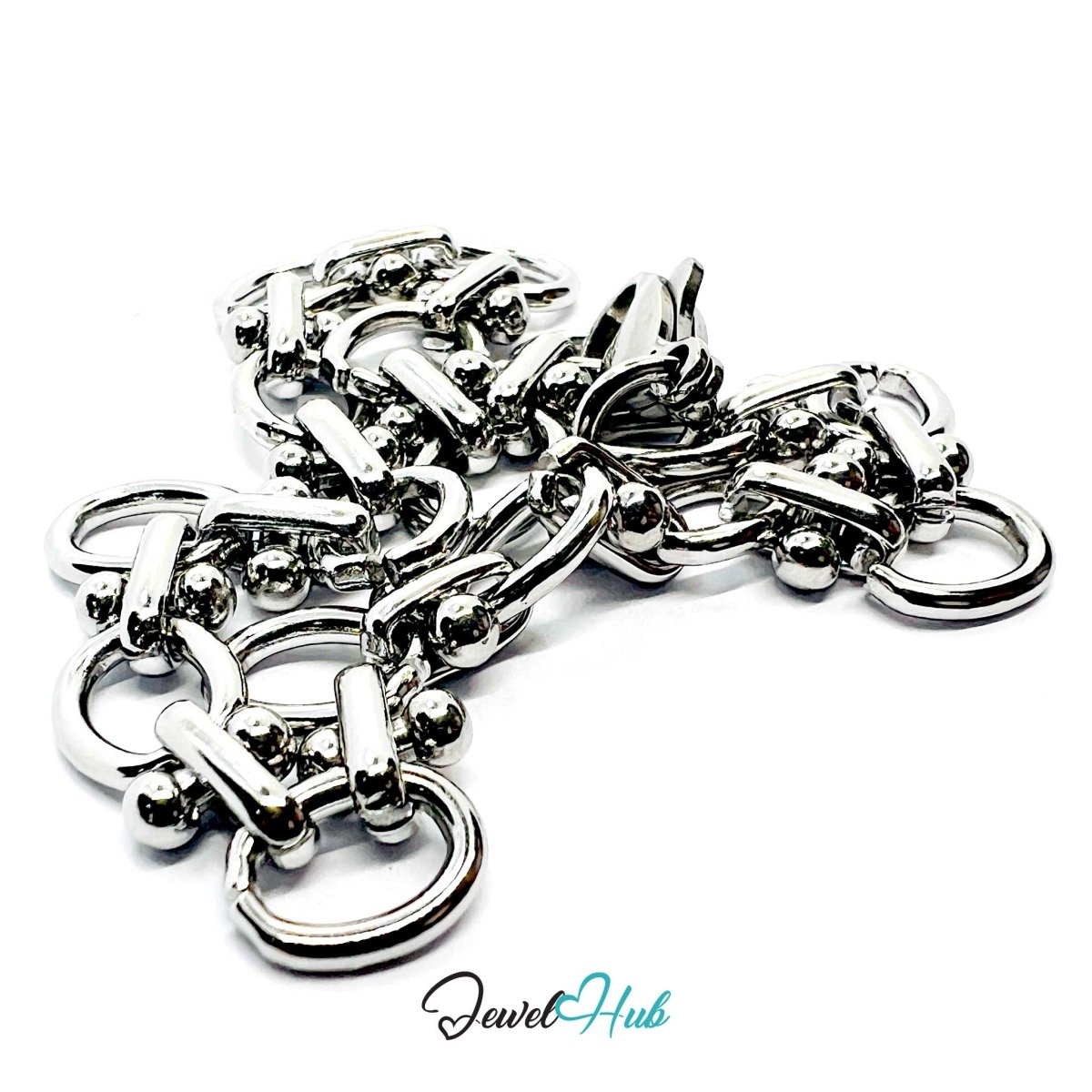 Stainless Steel MiniCharm™ Oval Orbit Link Silver Bracelet - JewelHub.co.uk