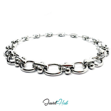 Stainless Steel MiniCharm™ Oval Orbit Link Silver Bracelet - JewelHub.co.uk