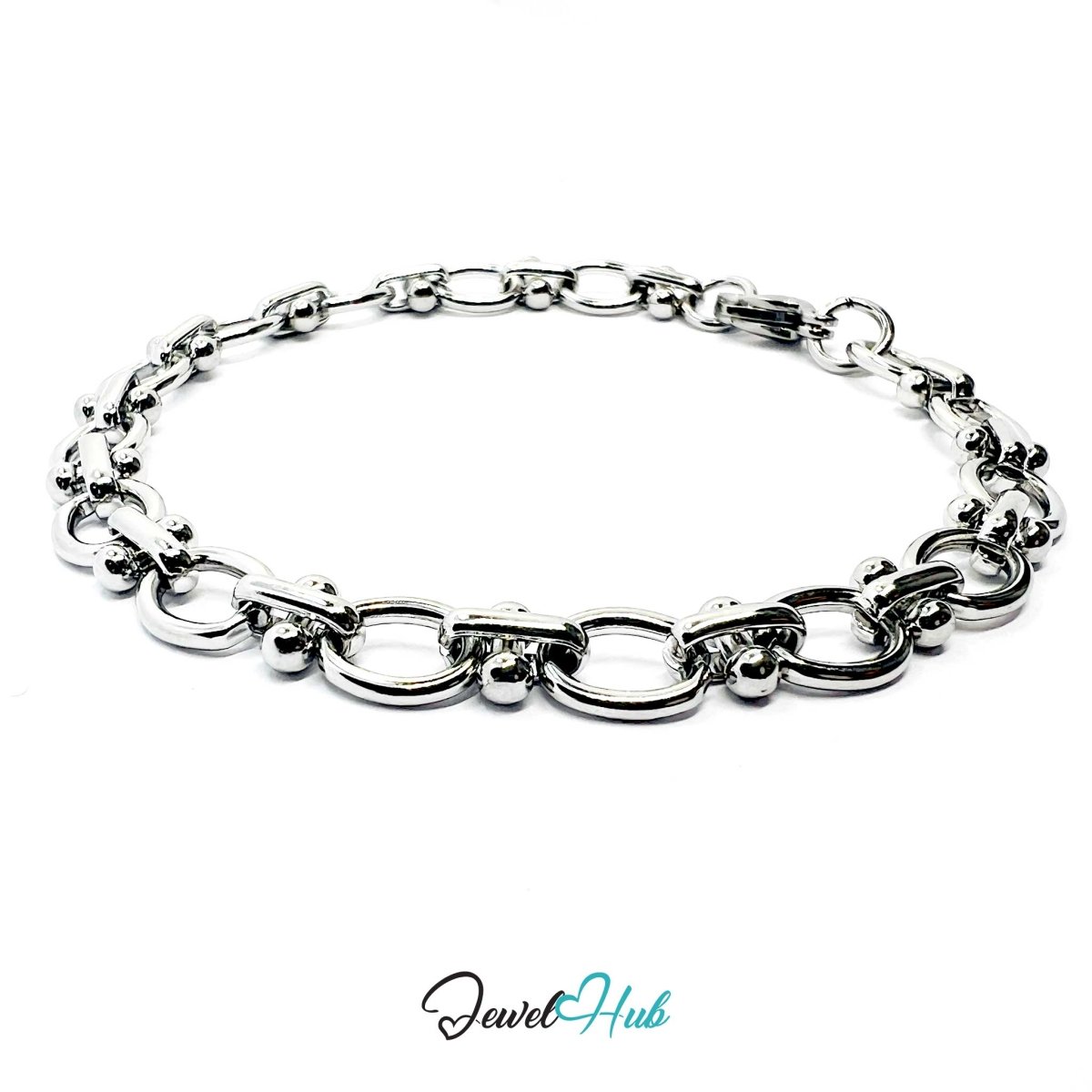 Stainless Steel MiniCharm™ Oval Orbit Link Silver Bracelet - JewelHub.co.uk