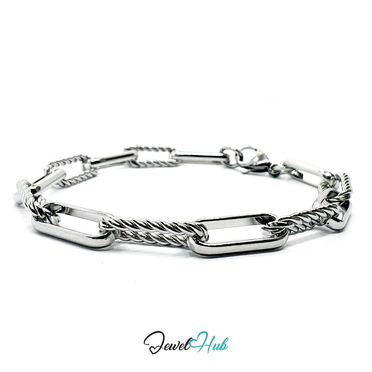 Stainless Steel MiniCharm™ Patterned Paperclip Bracelet – Silver - JewelHub.co.uk