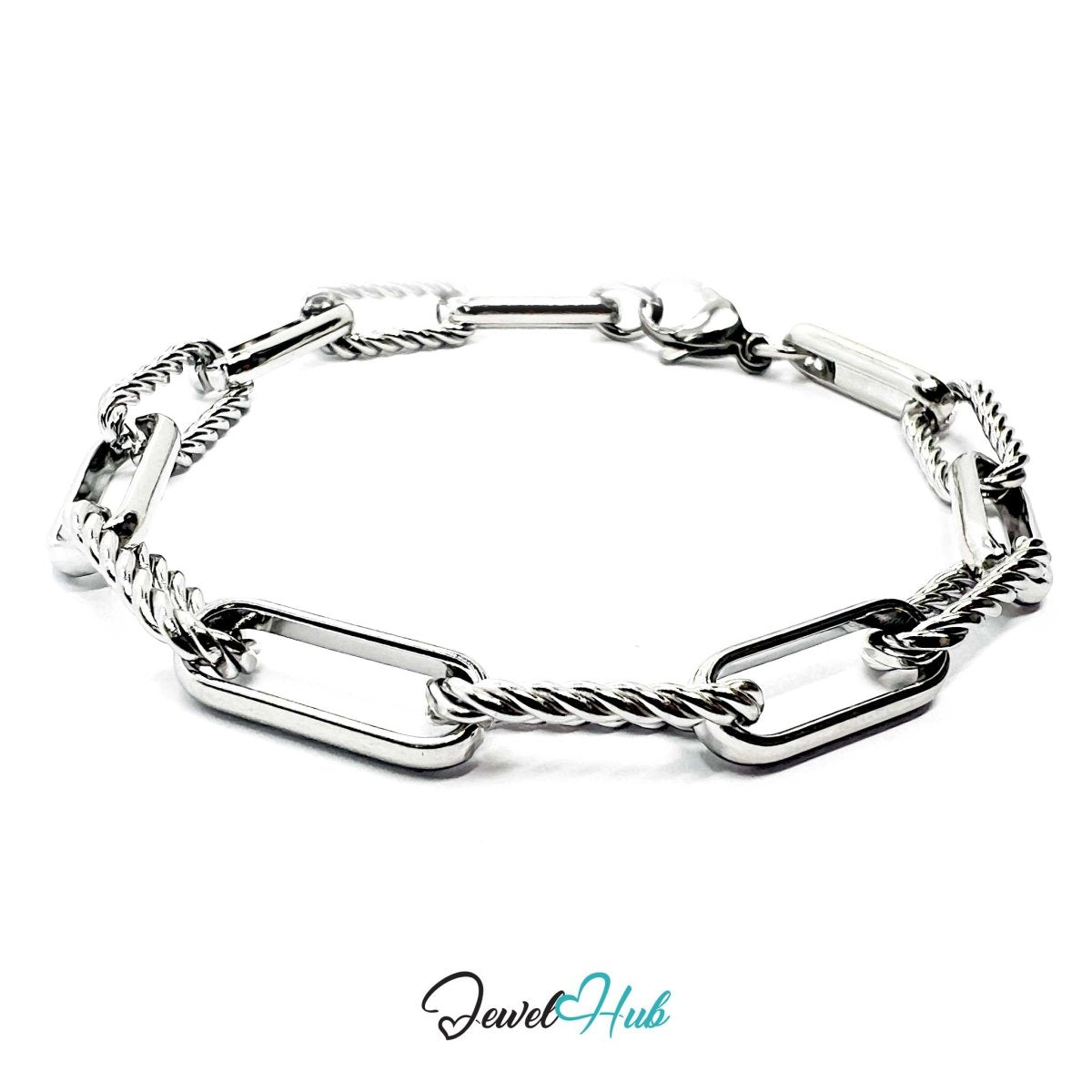Stainless Steel MiniCharm™ Patterned Paperclip Bracelet – Silver - JewelHub.co.uk
