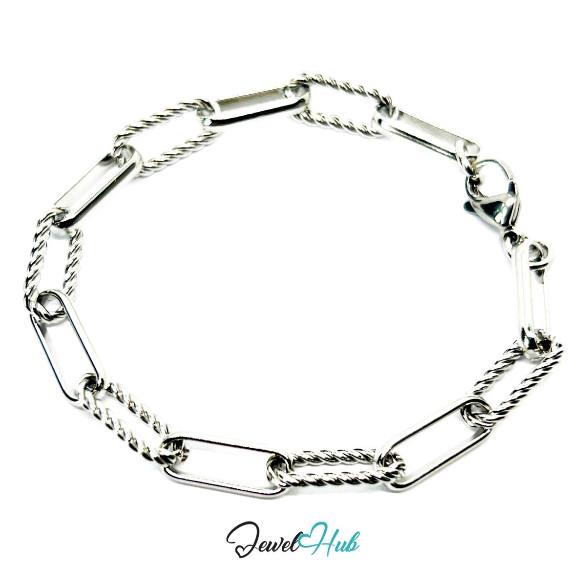 Stainless Steel MiniCharm™ Patterned Paperclip Bracelet – Silver - JewelHub.co.uk