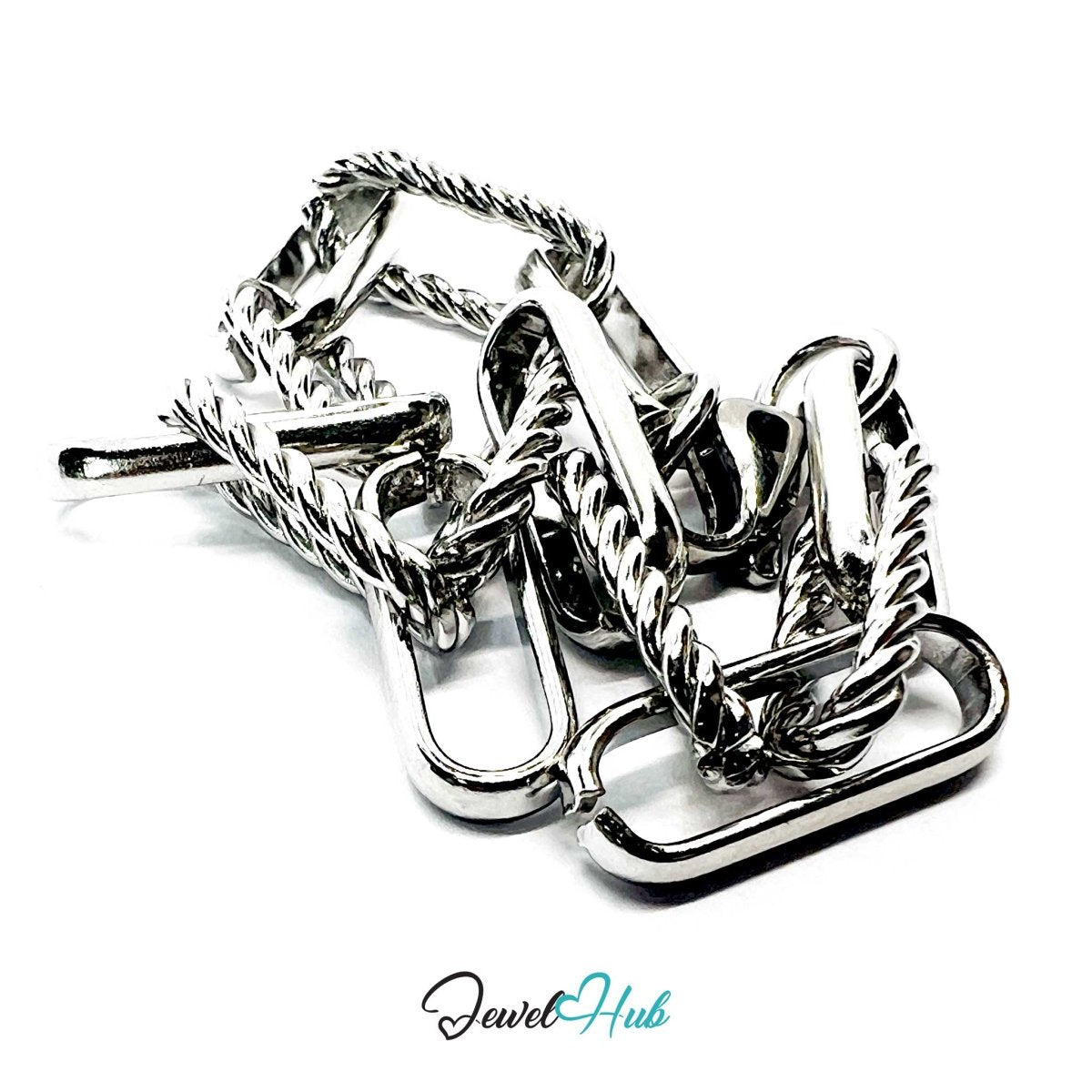 Stainless Steel MiniCharm™ Patterned Paperclip Bracelet – Silver - JewelHub.co.uk