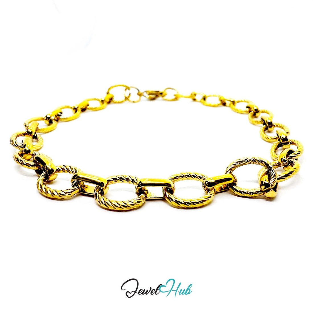 Stainless Steel MiniCharm™ Rope and Circle Link Gold Bracelet - JewelHub.co.uk