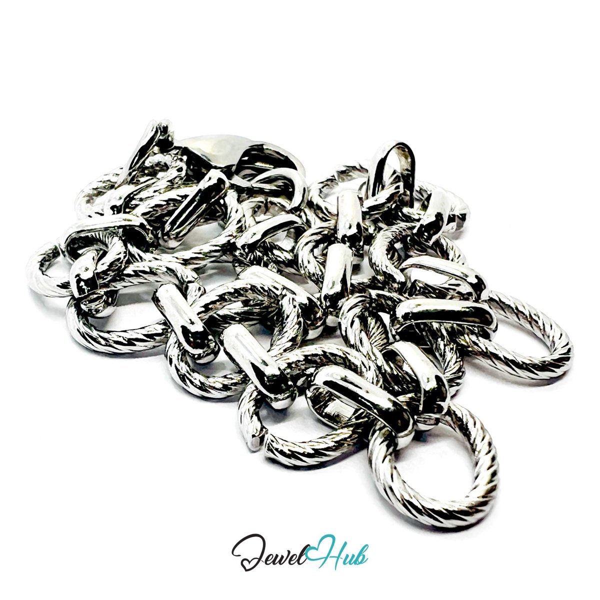 Stainless Steel MiniCharm™ Rope and Circle Link Silver Bracelet - JewelHub.co.uk