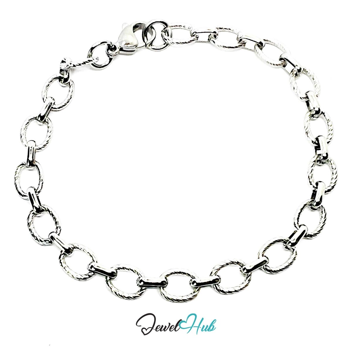 Stainless Steel MiniCharm™ Rope and Circle Link Silver Bracelet - JewelHub.co.uk