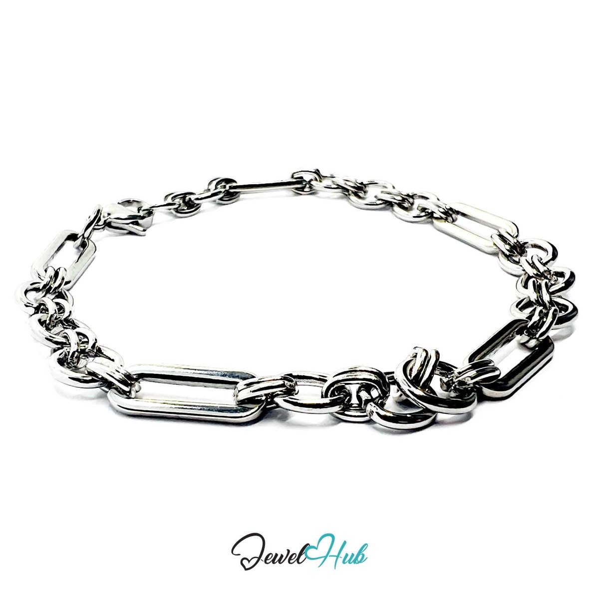 Stainless Steel MiniCharm™ Silver‑Plated Chain Bracelet – Bold Link - JewelHub.co.uk