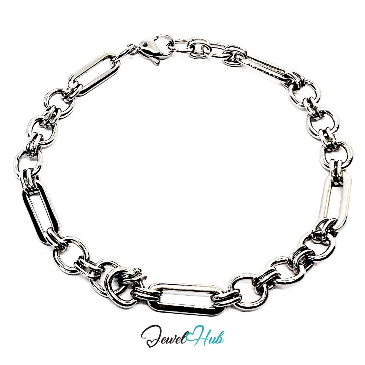 Stainless Steel MiniCharm™ Silver‑Plated Chain Bracelet – Bold Link - JewelHub.co.uk