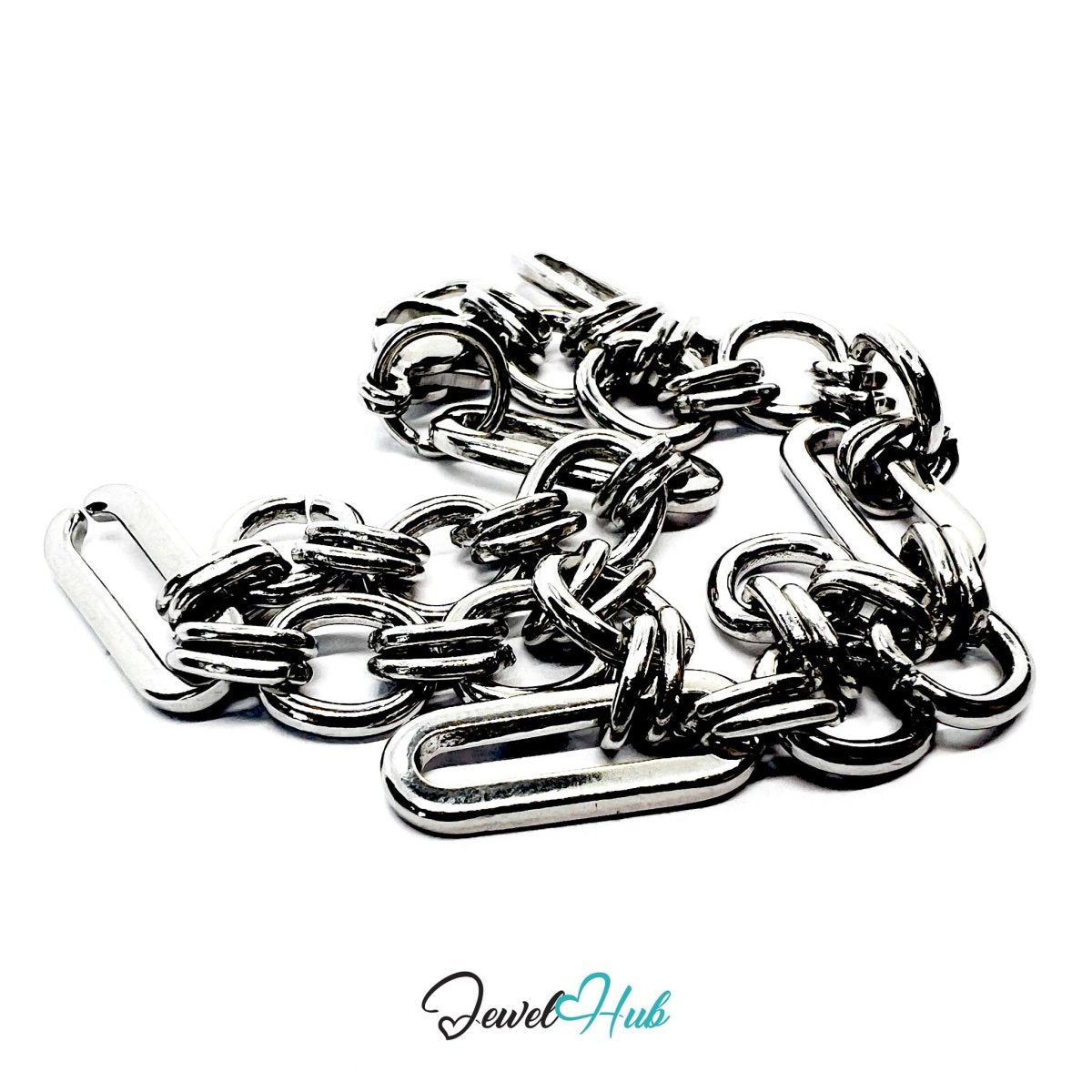 Stainless Steel MiniCharm™ Silver‑Plated Chain Bracelet – Bold Link - JewelHub.co.uk