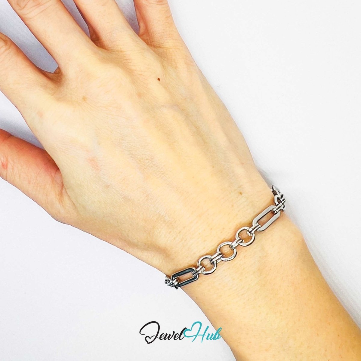 Stainless Steel MiniCharm™ Silver‑Plated Chain Bracelet – Bold Link - JewelHub.co.uk