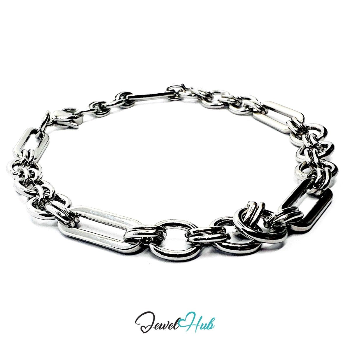 Stainless Steel MiniCharm™ Silver‑Plated Chain Bracelet – Bold Link - JewelHub.co.uk