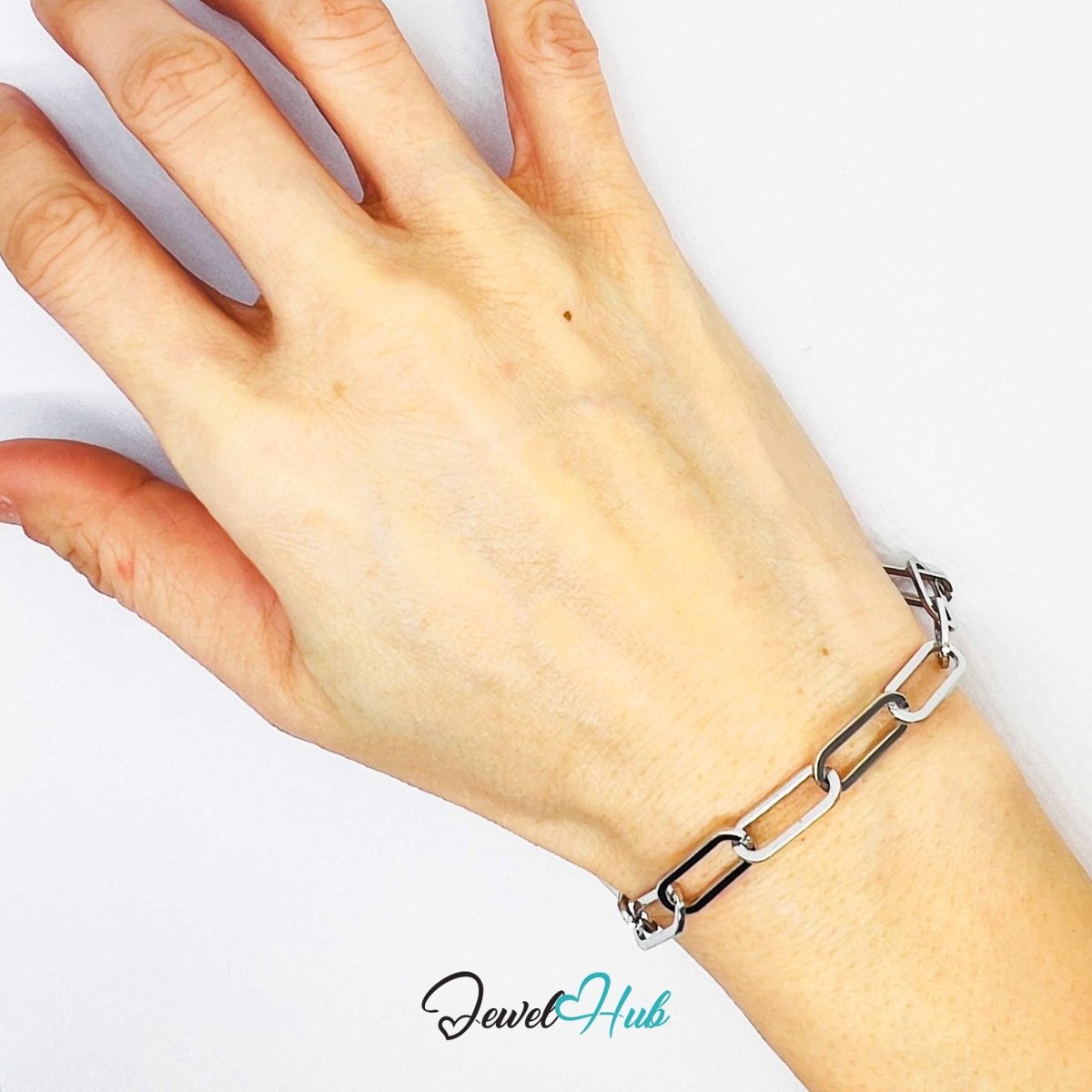 Stainless Steel MiniCharm™ Sleek Paperclip Bracelet – Silver - JewelHub.co.uk