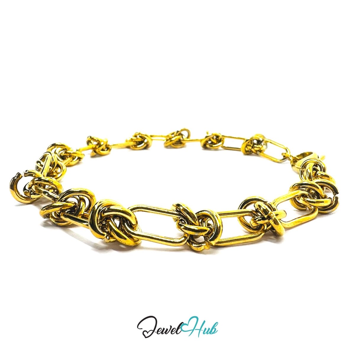 Stainless Steel MiniCharm™ Upgraded Double Knot Paperclip Gold Bracelet - JewelHub.co.uk